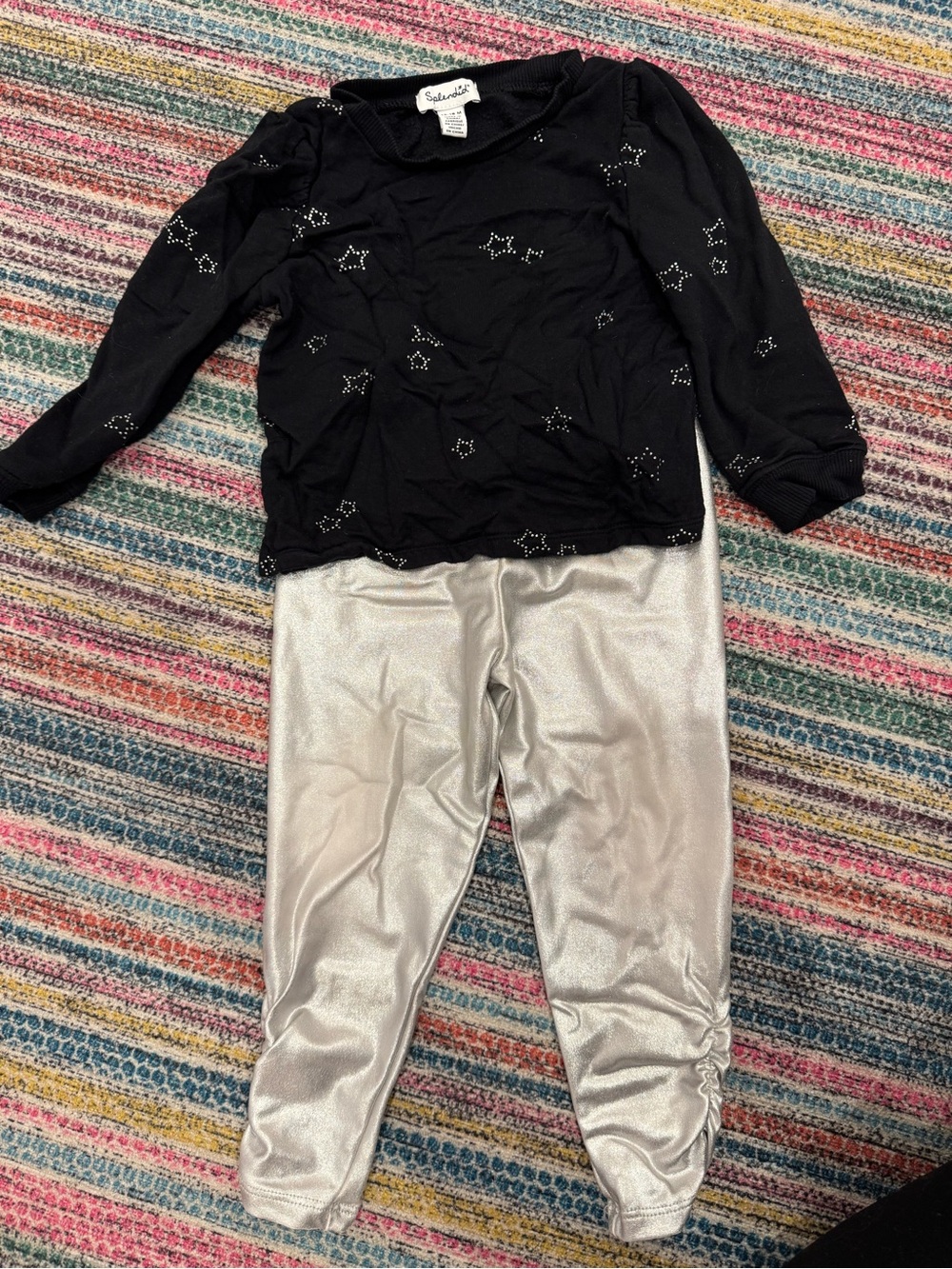 Splendid Black Star Sequin Top with Silver Metallic Leggings